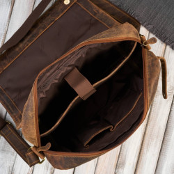 Męska brązowa skórzana torba na ramie na laptopa vintage Paolo Peruzzi T-148-HBR