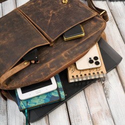 Męska brązowa skórzana torba na ramie na laptopa vintage Paolo Peruzzi T-148-HBR