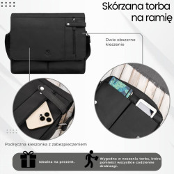 Męska czarna skórzana torba na ramie na laptopa vintage Paolo Peruzzi T-148-HBL