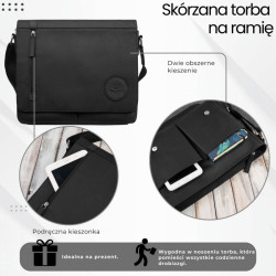 Męska czarna torba na ramie ze skóry naturalnej vintage Paolo Peruzzi T-147-HBL