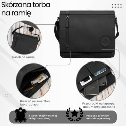 Męska czarna torba na ramie ze skóry naturalnej vintage Paolo Peruzzi T-147-HBL