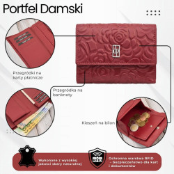 Portfel damski skórzany czerwony w orientacji poziomej RFID Paolo Peruzzi AL-15-RD
