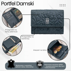 Portfel damski skórzany granatowy w orientacji poziomej RFID Paolo Peruzzi AL-15-NV