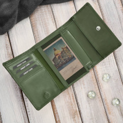 Portfel damski skórzany zielony w orientacji poziomej RFID Paolo Peruzzi AL-15-GB