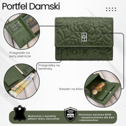 Portfel damski skórzany zielony w orientacji poziomej RFID Paolo Peruzzi AL-15-GB