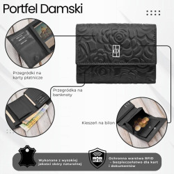 Portfel damski skórzany czarny w orientacji poziomej RFID Paolo Peruzzi AL-15-BL
