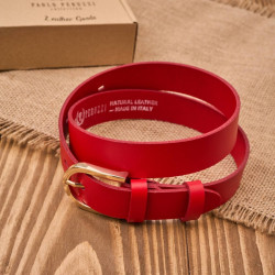 Pasek damski skórzany czerwony 110 cm ze złotą klamrą Paolo Peruzzi PG-01-RD-110