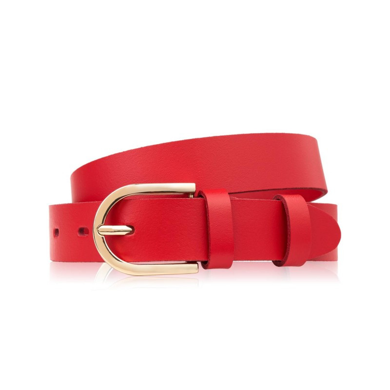 Pasek damski skórzany czerwony 90 cm ze złotą klamrą Paolo Peruzzi PG-01-RD-90