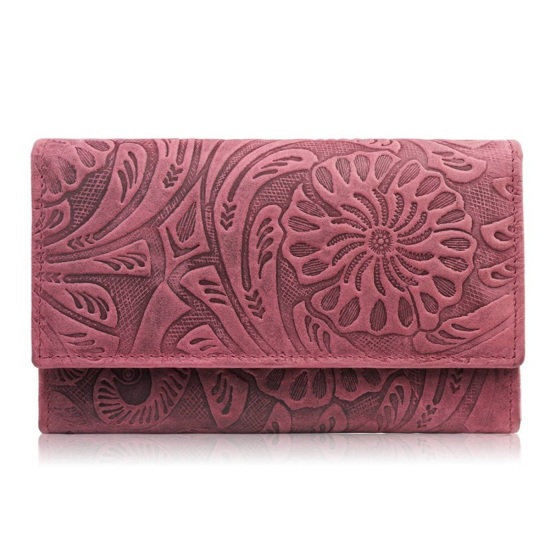 Portfel damski skórzany vintage w kwiaty różowy duży Paolo Peruzzi T-108-HCH