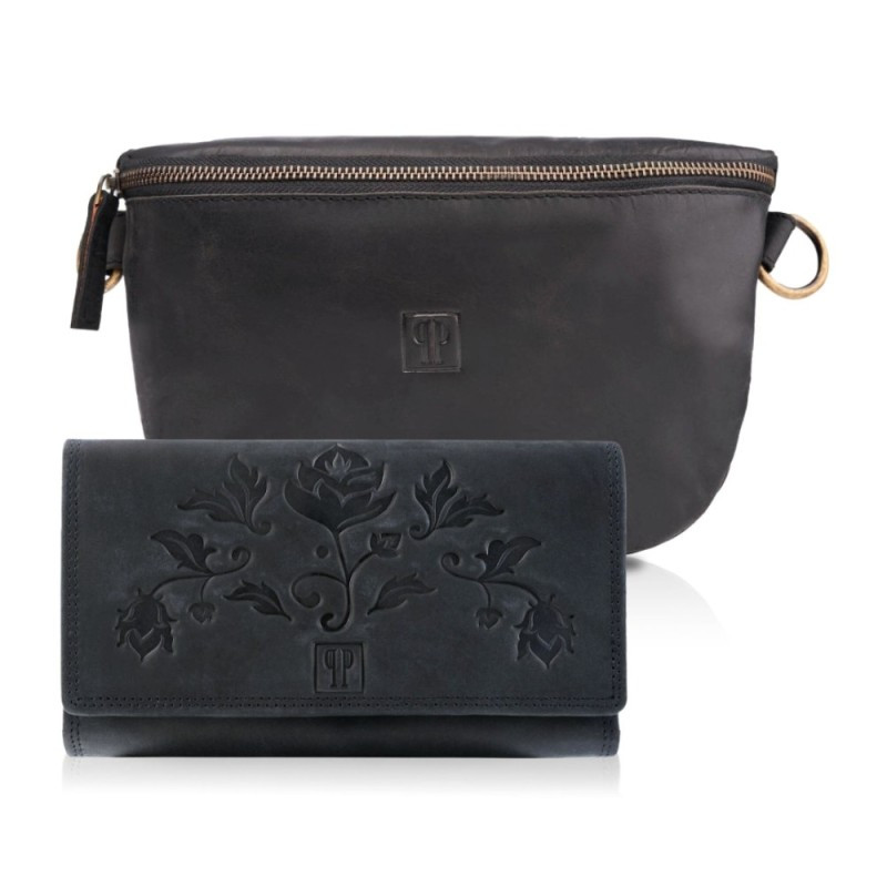 Zestaw ZUP-56-BL saszetka T-36-BL portfel damski ze skóry naturalnej T-05-BL