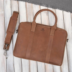 Męska torba skórzana na dokumenty na laptopa koniakowa Paolo Peruzzi IM-05-CG