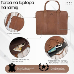 Męska torba skórzana na dokumenty na laptopa koniakowa Paolo Peruzzi IM-05-CG