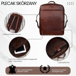 Plecak męski skórzany vintage na laptopa miejski brązowy Paolo Peruzzi IM-07-CG
