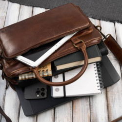 Męska torba skórzana na laptopa do pracy na co dzień brązowa Paolo Peruzzi IM-06-BR
