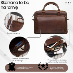 Męska torba skórzana na laptopa do pracy na co dzień brązowa Paolo Peruzzi IM-06-BR