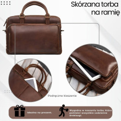 Męska torba skórzana na laptopa do pracy na co dzień brązowa Paolo Peruzzi IM-06-BR