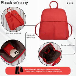 Plecaczek damski skórzany czerwony mały plecak miejski Abruzzo ABR-38-RD