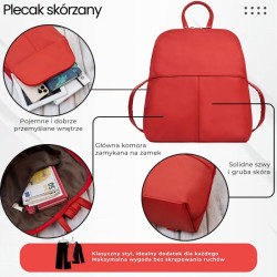 Plecaczek damski skórzany czerwony mały plecak miejski Abruzzo ABR-38-RD