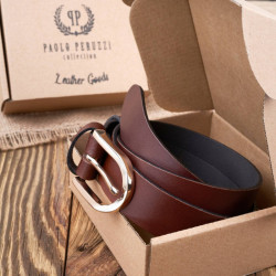 Pasek damski skórzany brązowy 90 cm ze złotą klamrą Paolo Peruzzi PG-01-BRZ-90