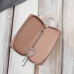 Skórzane etui na klucze beżowe lakierowane z motywem roślinnym SP-22-RBG