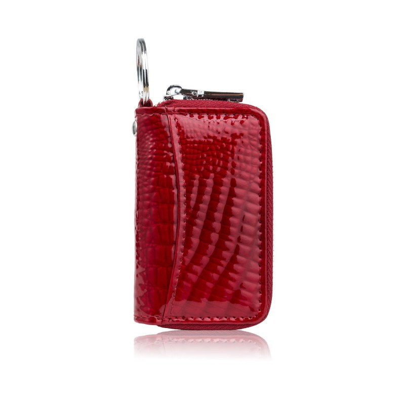 Skórzane etui na klucze czerwone lakierowana skóra z tłoczeniem croco SP-22-CRD