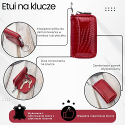 Skórzane etui na klucze czerwone lakierowana skóra z tłoczeniem croco SP-22-CRD