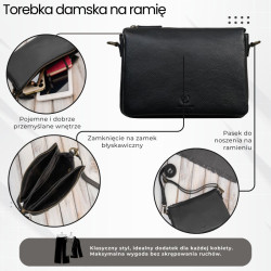 Torebka damska na ramię skórzana czarna kompaktowa listonoszka Paolo Peruzzi IM-04-BL