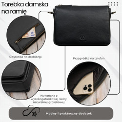 Torebka damska na ramię skórzana czarna kompaktowa listonoszka Paolo Peruzzi IM-04-BL