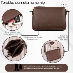 Torebka damska na ramię skórzana brązowa kompaktowa listonoszka Paolo Peruzzi IM-04-BR