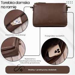 Torebka damska na ramię skórzana brązowa kompaktowa listonoszka Paolo Peruzzi IM-04-BR