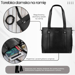 Torebka damska skórzana na ramię duża czarna torba damska shopper Paolo Peruzzi T-41-BL
