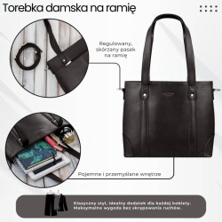 Torebka damska skórzana na ramię brązowa pojemna shopper bag Paolo Peruzzi T-41-BR
