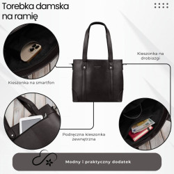 Torebka damska skórzana na ramię brązowa pojemna shopper bag Paolo Peruzzi T-41-BR