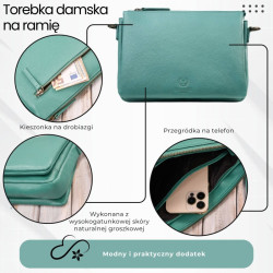 Torebka damska na ramię skórzana turkusowa kompaktowa listonoszka Paolo Peruzzi IM-04-AQ