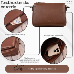 Torebka damska na ramię skórzana koniakowa kompaktowa listonoszka Paolo Peruzzi IM-04-CG