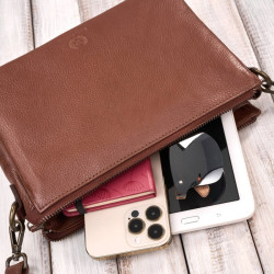 Torebka damska na ramię skórzana koniakowa kompaktowa listonoszka Paolo Peruzzi IM-04-CG