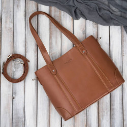 Torebka damska skórzana na ramię i do ręki shopper bag koniakowa pojemna Paolo Peruzzi T-41-CG