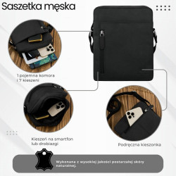 Saszetka męska skórzana na ramię czarna listonoszka vintage Paolo Peruzzi T-119-HBL