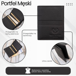 Portfel męski mały cienki z przegrodami skórzany praktyczny i stylowy RFID Paolo Peruzzi T-149-BR