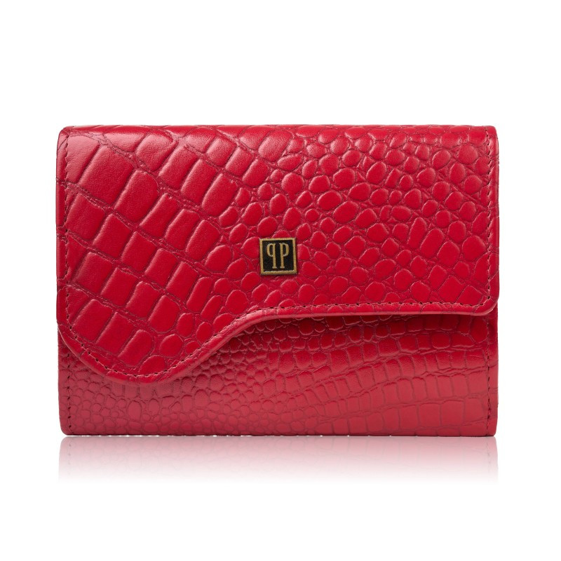 Portfel damski skórzany mały czerwony croco w orientacji poziomej z RFID Paolo Peruzzi T-135-RD