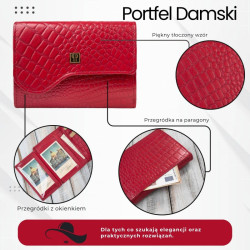 Portfel damski skórzany mały czerwony croco w orientacji poziomej z RFID Paolo Peruzzi T-135-RD