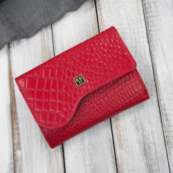 Portfel damski skórzany mały czerwony croco w orientacji poziomej z RFID Paolo Peruzzi T-135-RD