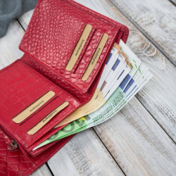 Portfel damski skórzany mały czerwony croco w orientacji poziomej z RFID Paolo Peruzzi T-135-RD