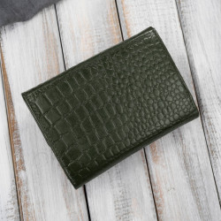Portfel damski skórzany mały ciemnozielony croco w orientacji poziomej z RFID Paolo Peruzzi T-135-GR