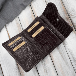 Portfel damski skórzany mały brązowy croco w orientacji poziomej z ochroną RFID Paolo Peruzzi T-135-BR