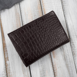 Portfel damski skórzany mały brązowy croco w orientacji poziomej z ochroną RFID Paolo Peruzzi T-135-BR