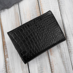 Portfel damski skórzany mały czarny croco w orientacji poziomej z ochroną RFID Paolo Peruzzi T-135-BL