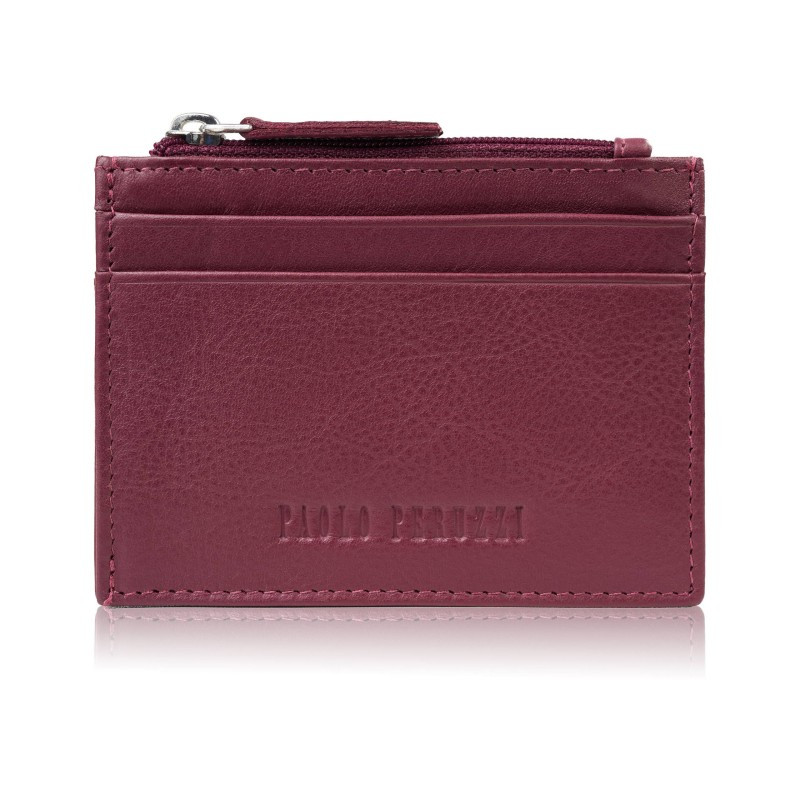 Etui na karty z kieszonką na suwak ochrona RFID eleganckie czerwone Paolo Peruzzi AY-17-RD