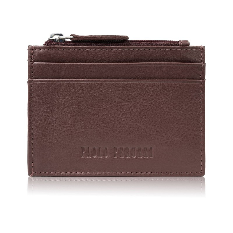 Skórzane etui na karty z kieszonką na suwak RFID koniakowe Paolo Peruzzi AY-17-CG
