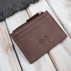 Skórzane etui na karty z kieszonką na suwak RFID koniakowe Paolo Peruzzi AY-17-CG